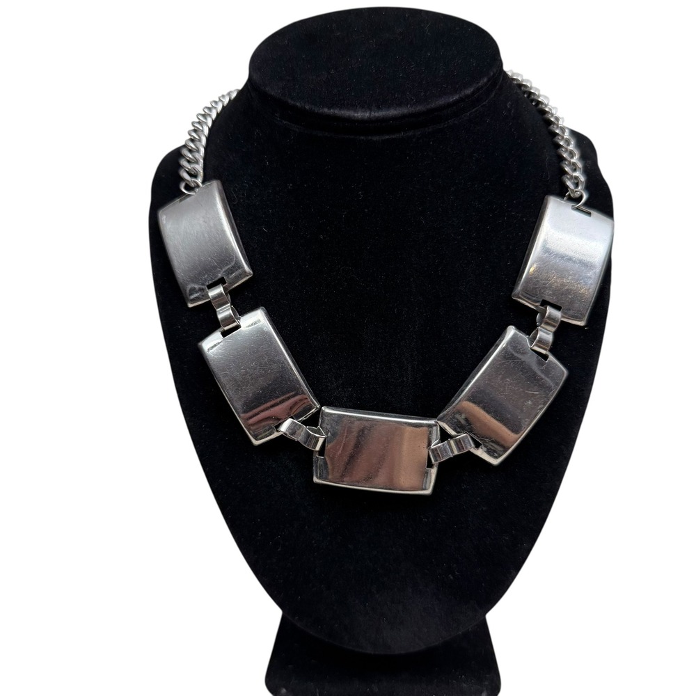 Silver Tone Chunky Chain Collar Statement Necklace Modern Fashion Jewelry 9 in